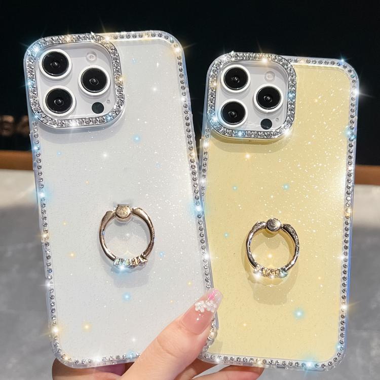 Rhinestone Glitter TPU Ring Holder Anti-fall Phone Case, For iPhone 16, For iPhone 15 Pro Max, For iPhone 15 Pro, For iPhone 15