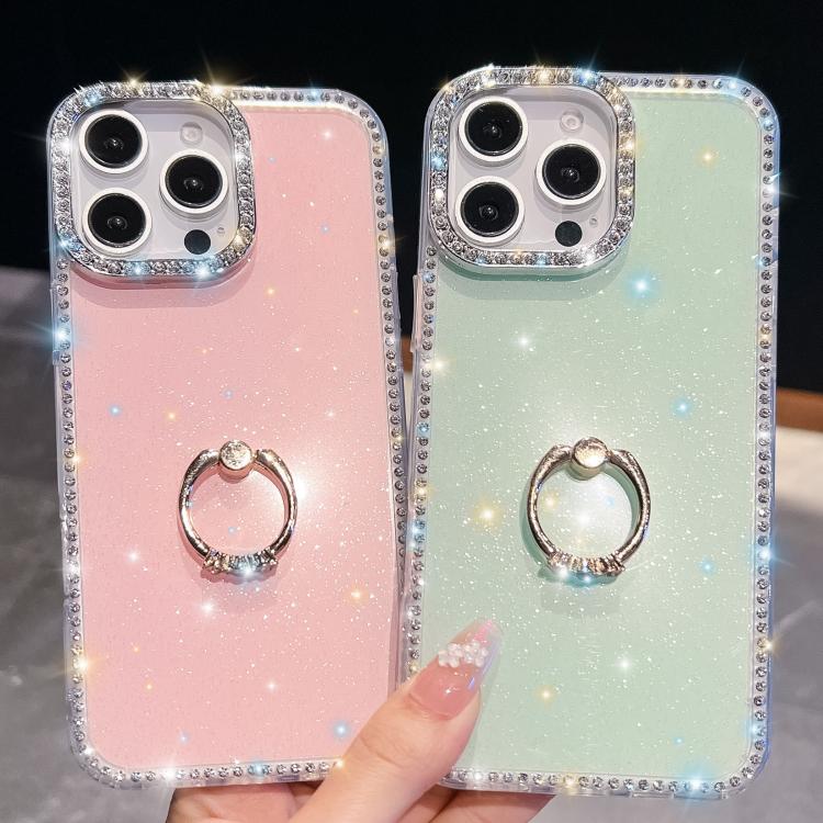 Rhinestone Glitter TPU Ring Holder Anti-fall Phone Case, For iPhone 16e, For iPhone 16 Pro Max, For iPhone 16 Pro, For iPhone 16 Plus