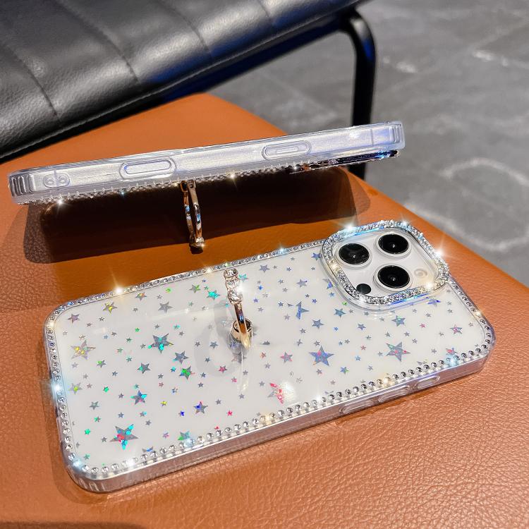Rhinestone Glitter TPU Ring Holder Anti-fall Phone Case, For iPhone 16, For iPhone 15 Pro Max, For iPhone 15 Pro, For iPhone 15