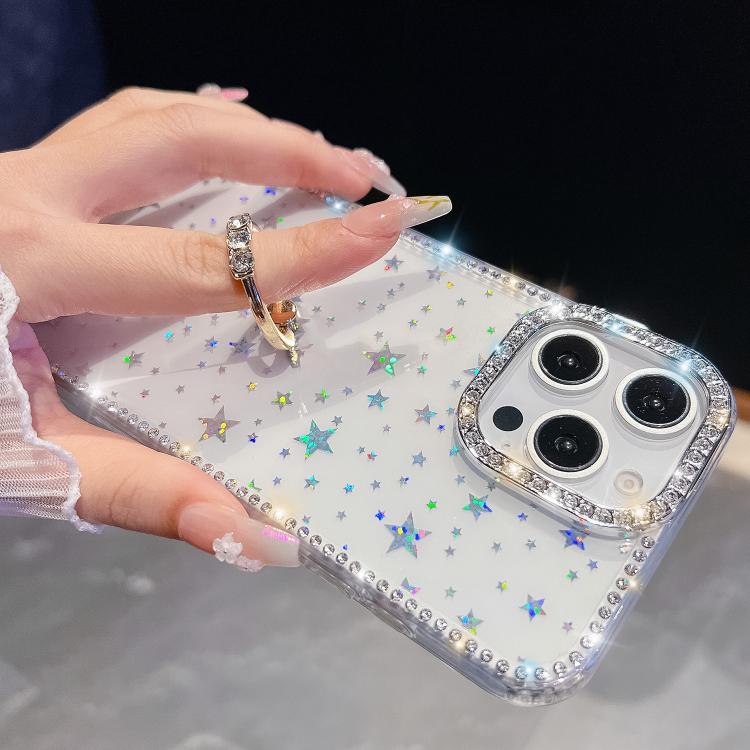 Rhinestone Glitter TPU Ring Holder Anti-fall Phone Case, For iPhone 16, For iPhone 15 Pro Max, For iPhone 15 Pro, For iPhone 15