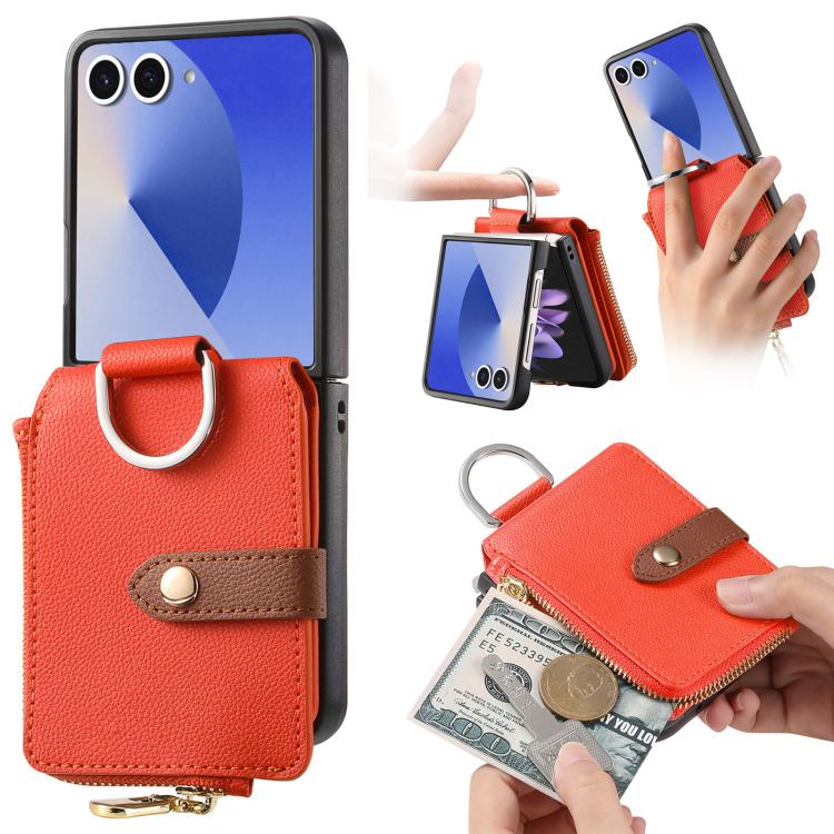 Litchi Texture Ring Vertical Zipper Wallet Phone Case