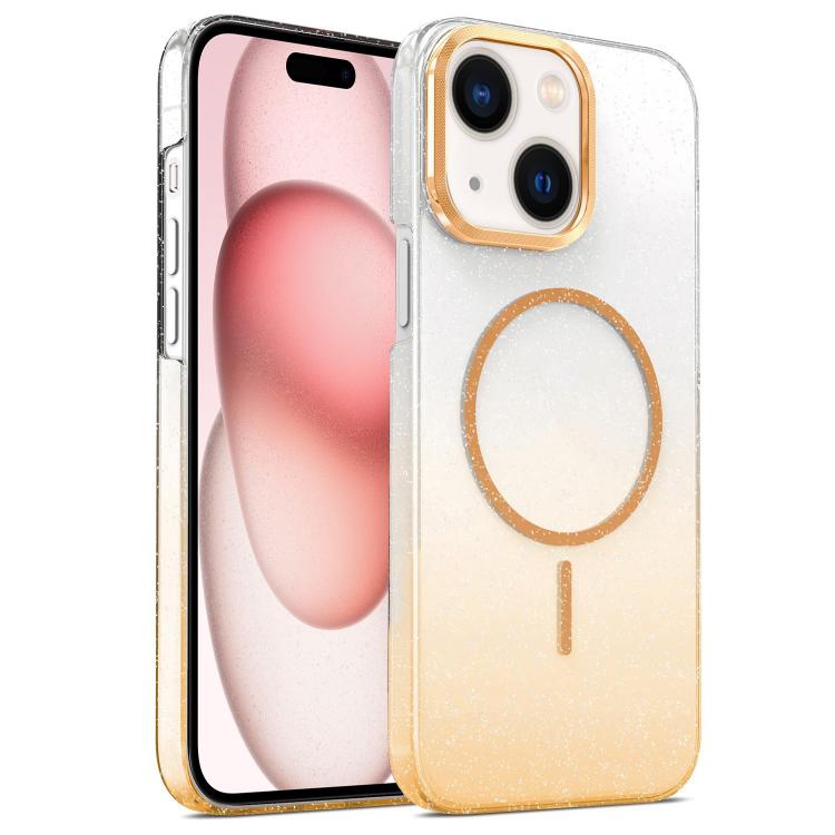 Gold Diamond Glitter Gradient MagSafe Shockproof Phone Case, For iPhone 16, For iPhone 15 Pro Max, For iPhone 15 Pro, For iPhone 15 Plus