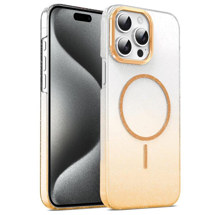 Gold Diamond Glitter Gradient MagSafe Shockproof Phone Case, For iPhone 16, For iPhone 15 Pro Max, For iPhone 15 Pro, For iPhone 15 Plus