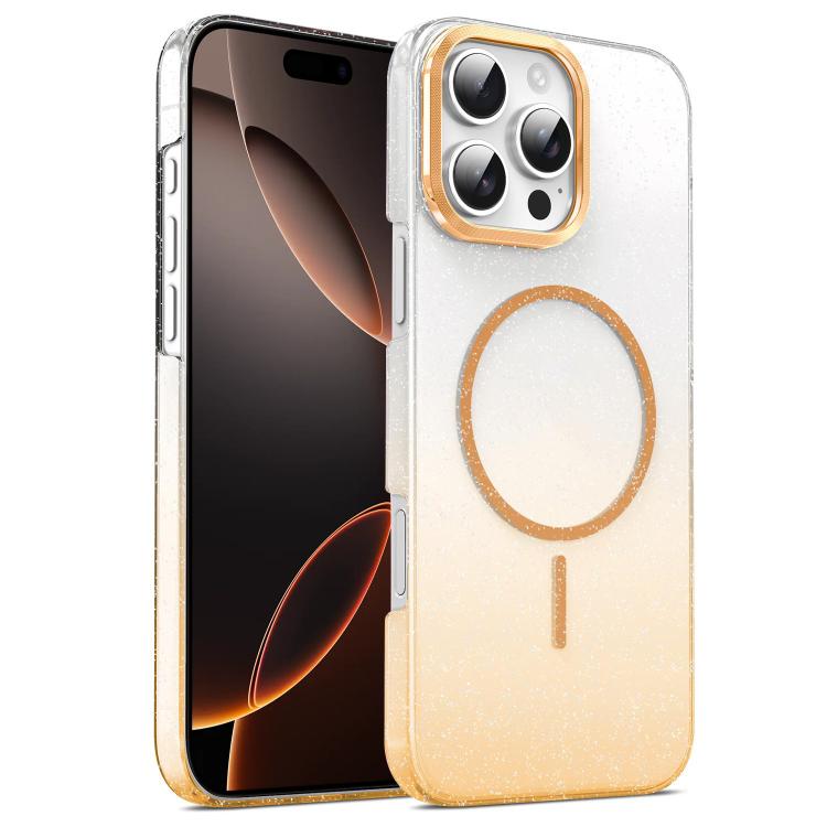 Gold Diamond Glitter Gradient MagSafe Shockproof Phone Case, For iPhone 16e, For iPhone 16 Pro Max, For iPhone 16 Pro, For iPhone 16 Plus