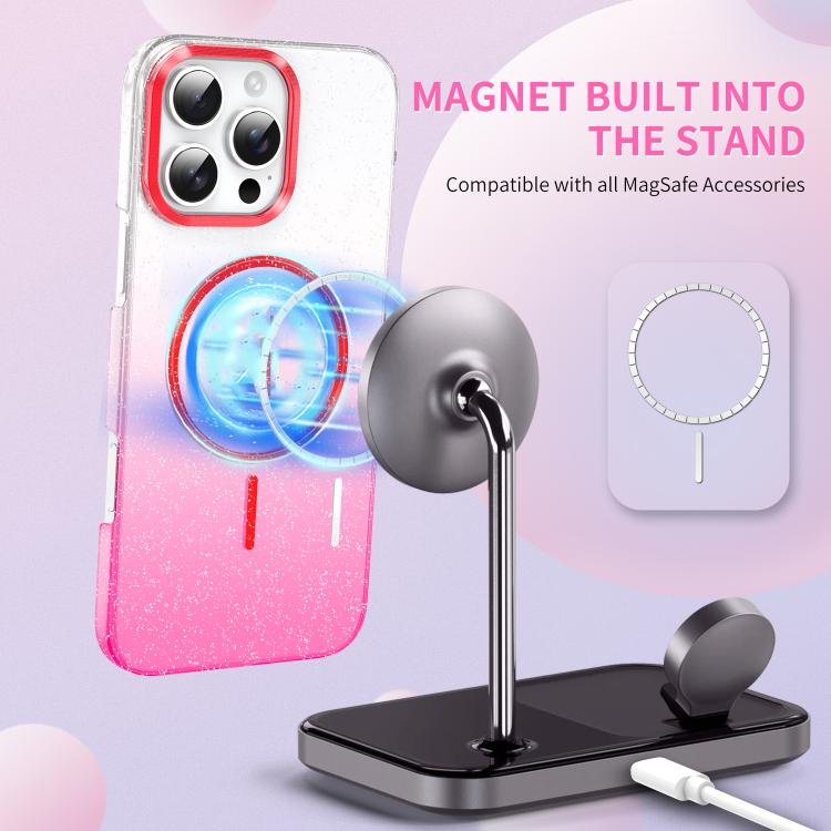 Gold Diamond Glitter Gradient MagSafe Shockproof Phone Case, For iPhone 16, For iPhone 15 Pro Max, For iPhone 15 Pro, For iPhone 15 Plus