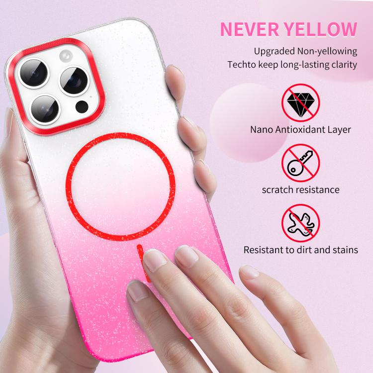 Gold Diamond Glitter Gradient MagSafe Shockproof Phone Case, For iPhone 16e, For iPhone 16 Pro Max, For iPhone 16 Pro, For iPhone 16 Plus