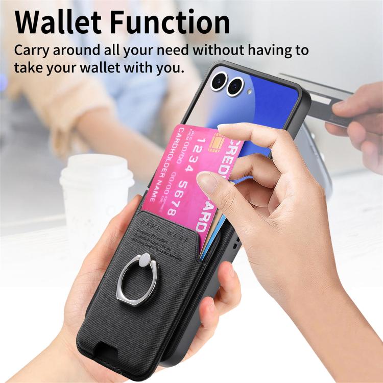Twill Fabric Card Bag Ring Magnetic Back Phone Case