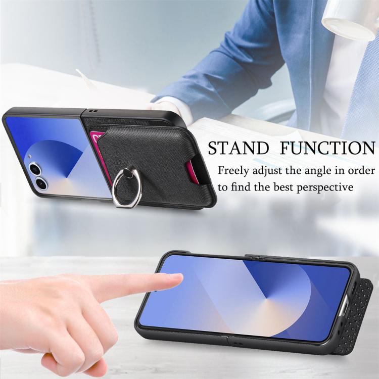 Twill Fabric Card Bag Ring Magnetic Back Phone Case