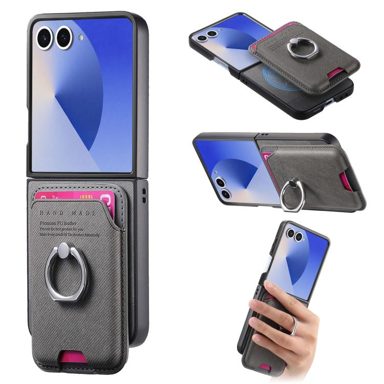 Twill Fabric Card Bag Ring Magnetic Back Phone Case