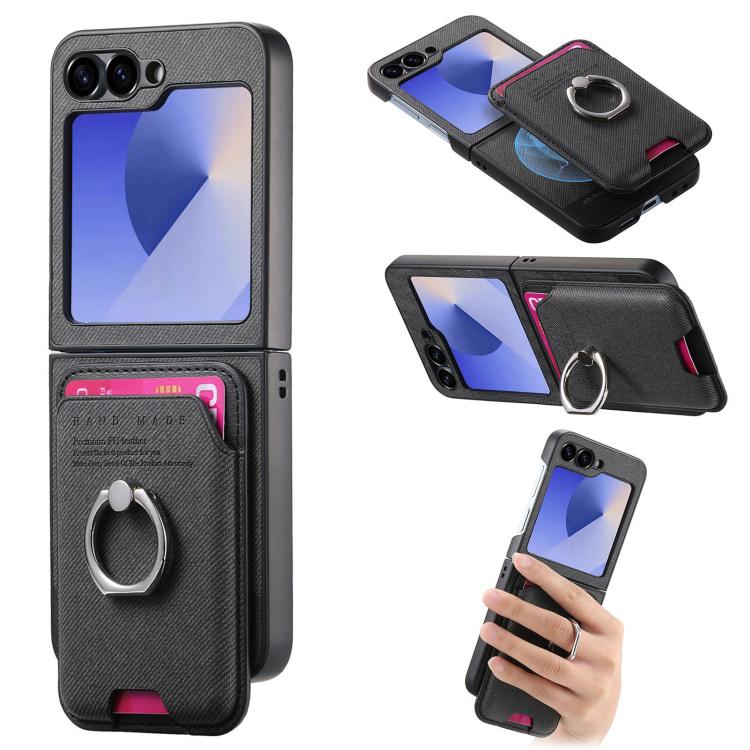 Twill Fabric Card Bag Ring Magnetic Back Phone Case