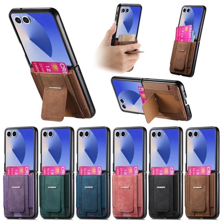 Retro Leather Fold Stand Elastic Card Bag Phone Case