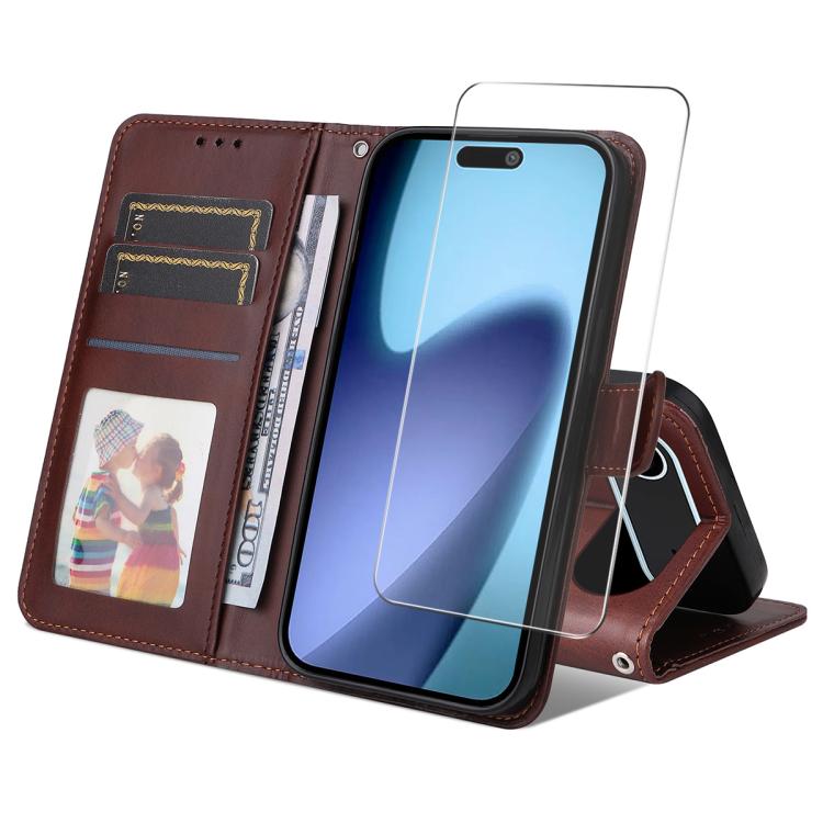 ENKAY Card Wallet Calf Texture Leather Phone Case with Thickened Glue No White Edge Film, For iPhone 17 Pro Max, For iPhone 17 Pro, For iPhone 17, For iPhone 17 Air