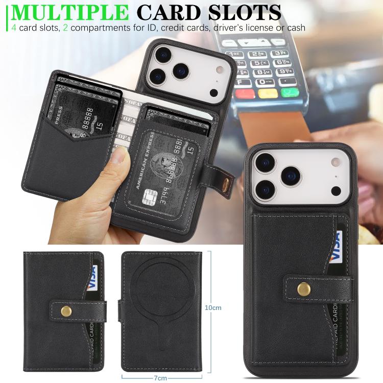 Kalebol Magnetic Button Card Bag MagSafe Ring Leather Phone Case, For iPhone 17 Pro Max, For iPhone 17 Pro, For iPhone 17, For iPhone 17 Air