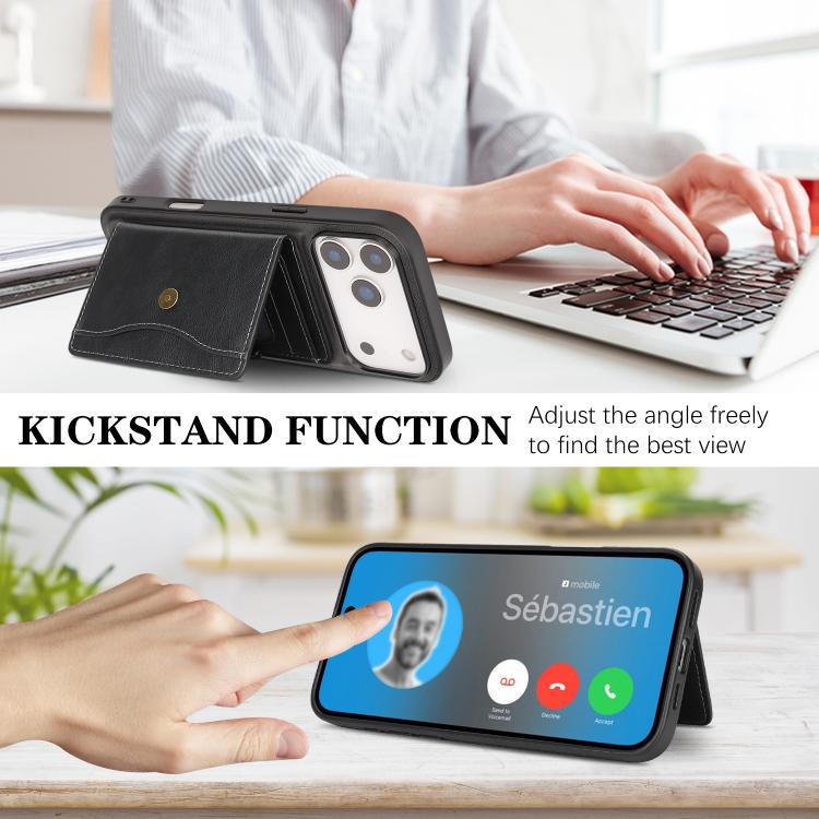 Kalebol Magnetic Button Card Bag MagSafe Ring Leather Phone Case, For iPhone 17 Pro Max, For iPhone 17 Pro, For iPhone 17, For iPhone 17 Air