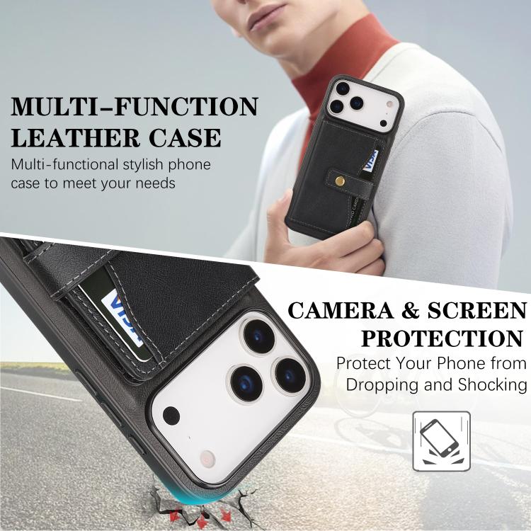 Kalebol Magnetic Button Card Bag MagSafe Ring Leather Phone Case, For iPhone 17 Pro Max, For iPhone 17 Pro, For iPhone 17, For iPhone 17 Air
