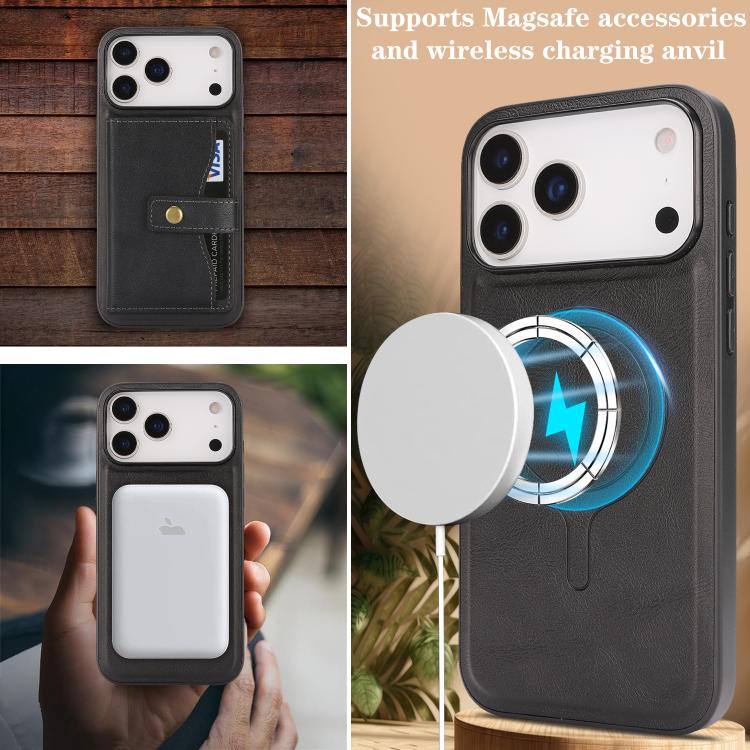 Kalebol Magnetic Button Card Bag MagSafe Ring Leather Phone Case, For iPhone 17 Pro Max, For iPhone 17 Pro, For iPhone 17, For iPhone 17 Air