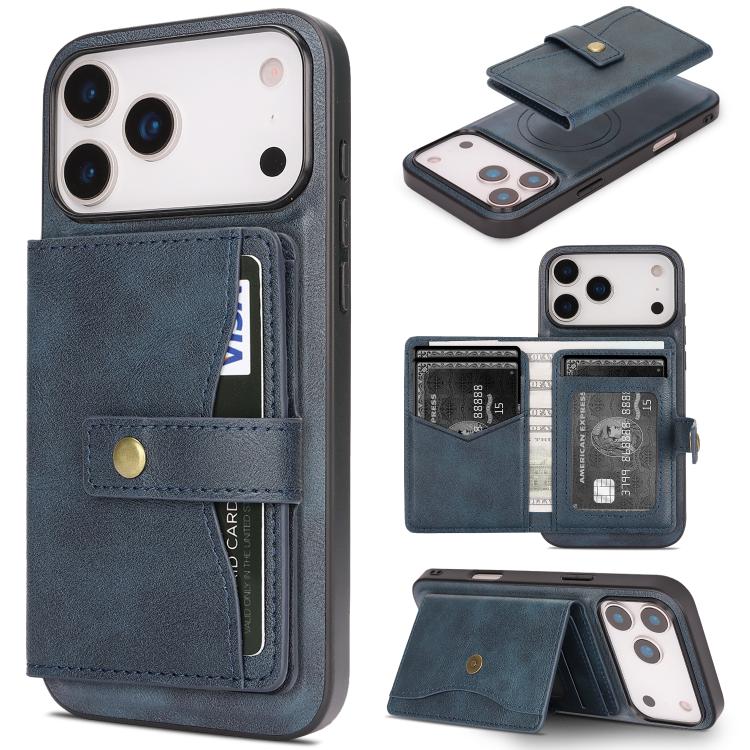Kalebol Magnetic Button Card Bag MagSafe Ring Leather Phone Case, For iPhone 17 Pro Max, For iPhone 17 Pro, For iPhone 17, For iPhone 17 Air