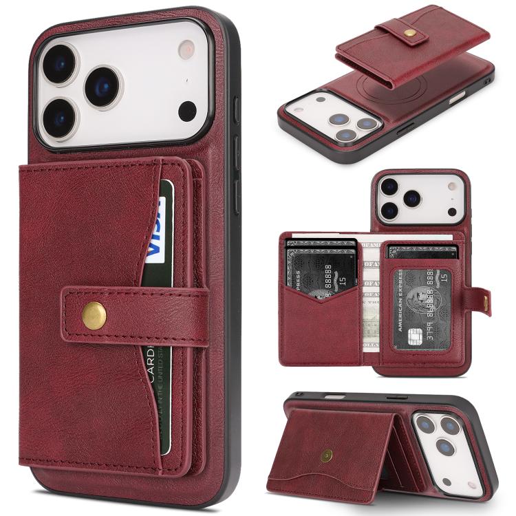 Kalebol Magnetic Button Card Bag MagSafe Ring Leather Phone Case, For iPhone 17 Pro Max, For iPhone 17 Pro, For iPhone 17, For iPhone 17 Air