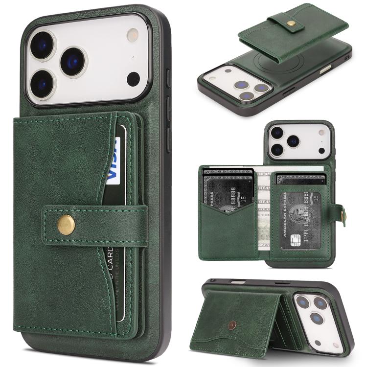 Kalebol Magnetic Button Card Bag MagSafe Ring Leather Phone Case, For iPhone 17 Pro Max, For iPhone 17 Pro, For iPhone 17, For iPhone 17 Air