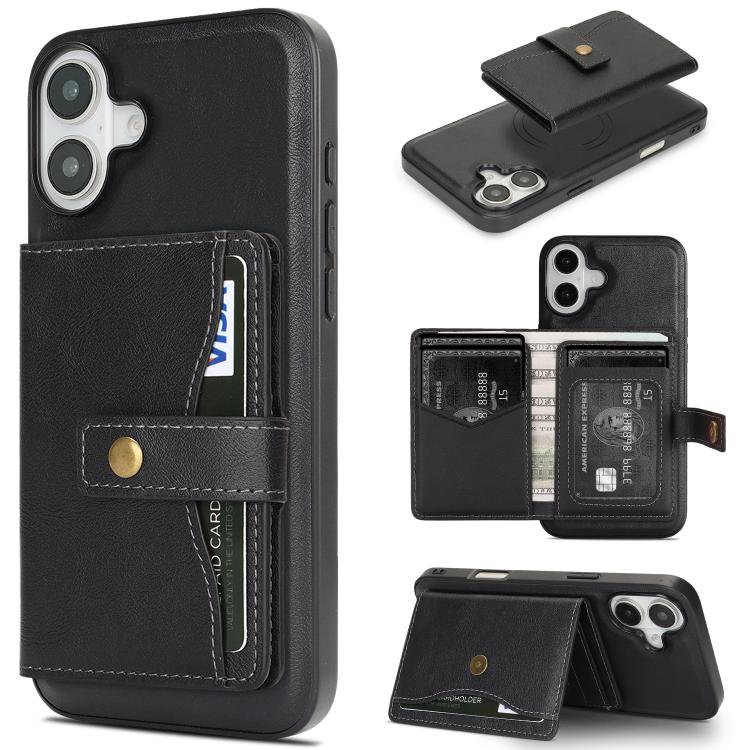 Kalebol Magnetic Button Card Bag MagSafe Ring Leather Phone Case, For iPhone 17 Pro Max, For iPhone 17 Pro, For iPhone 17, For iPhone 17 Air