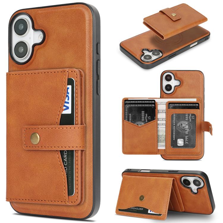 Kalebol Magnetic Button Card Bag MagSafe Ring Leather Phone Case, For iPhone 17 Pro Max, For iPhone 17 Pro, For iPhone 17, For iPhone 17 Air