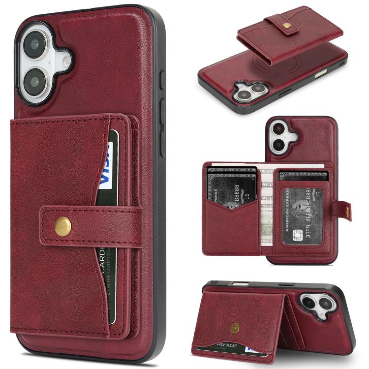 Kalebol Magnetic Button Card Bag MagSafe Ring Leather Phone Case, For iPhone 17 Pro Max, For iPhone 17 Pro, For iPhone 17, For iPhone 17 Air