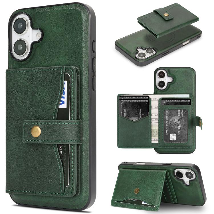Kalebol Magnetic Button Card Bag MagSafe Ring Leather Phone Case, For iPhone 17 Pro Max, For iPhone 17 Pro, For iPhone 17, For iPhone 17 Air