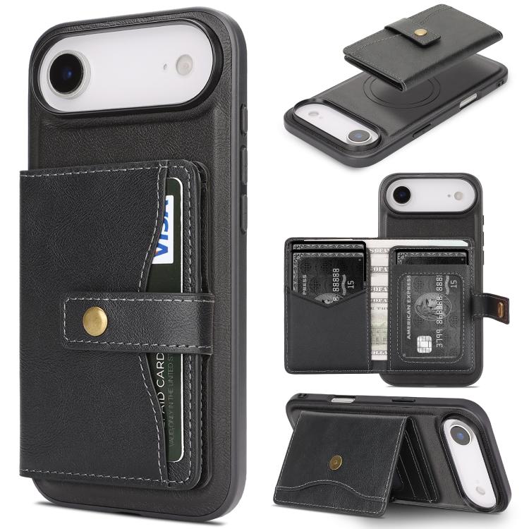 Kalebol Magnetic Button Card Bag MagSafe Ring Leather Phone Case, For iPhone 17 Pro Max, For iPhone 17 Pro, For iPhone 17, For iPhone 17 Air