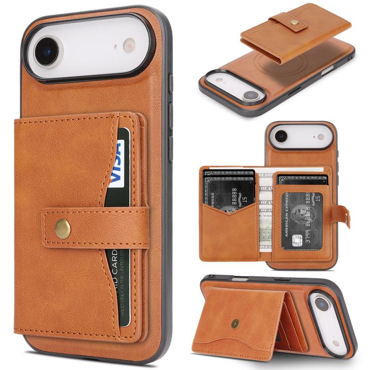 Kalebol Magnetic Button Card Bag MagSafe Ring Leather Phone Case, For iPhone 17 Pro Max, For iPhone 17 Pro, For iPhone 17, For iPhone 17 Air