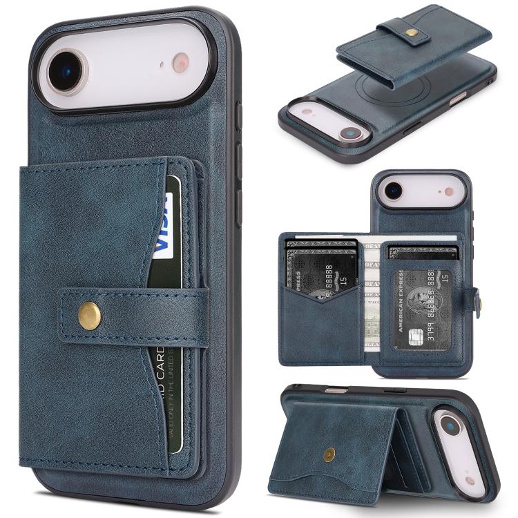 Kalebol Magnetic Button Card Bag MagSafe Ring Leather Phone Case, For iPhone 17 Pro Max, For iPhone 17 Pro, For iPhone 17, For iPhone 17 Air