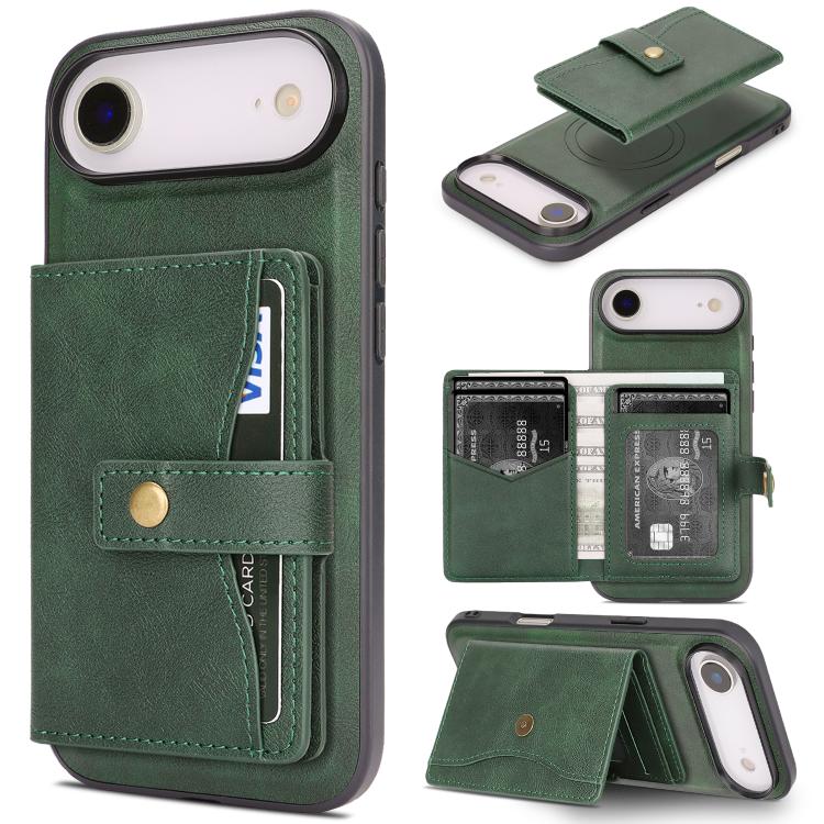 Kalebol Magnetic Button Card Bag MagSafe Ring Leather Phone Case, For iPhone 17 Pro Max, For iPhone 17 Pro, For iPhone 17, For iPhone 17 Air