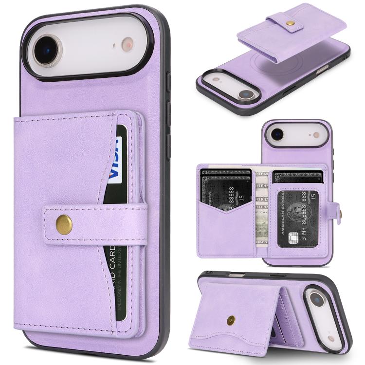 Kalebol Magnetic Button Card Bag MagSafe Ring Leather Phone Case, For iPhone 17 Pro Max, For iPhone 17 Pro, For iPhone 17, For iPhone 17 Air