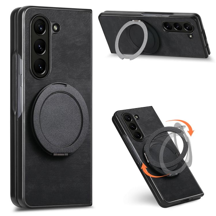 Retro Leather Rotation Round Holder Phone Case