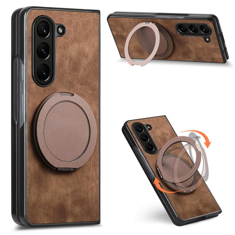 Retro Leather Rotation Round Holder Phone Case