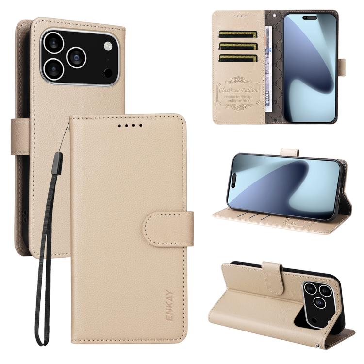 ENKAY RFID Blocking Wallet Kickstand Litchi Texture Leather Phone Case, For iPhone 17 Pro Max, For iPhone 17 Pro, For iPhone 17, For iPhone 17 Air