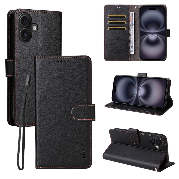 ENKAY RFID Blocking Wallet Kickstand Litchi Texture Leather Phone Case, For iPhone 17 Pro Max, For iPhone 17 Pro, For iPhone 17, For iPhone 17 Air
