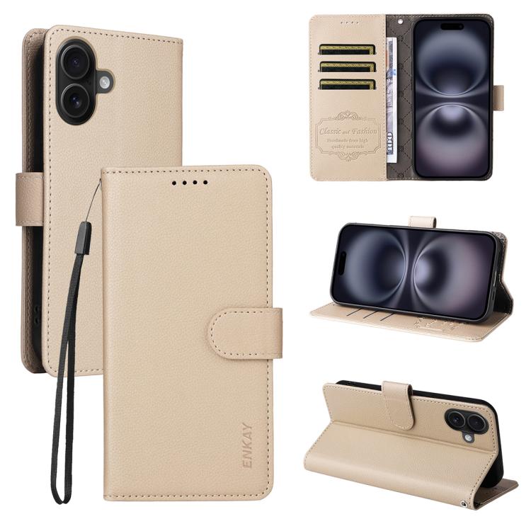 ENKAY RFID Blocking Wallet Kickstand Litchi Texture Leather Phone Case, For iPhone 17 Pro Max, For iPhone 17 Pro, For iPhone 17, For iPhone 17 Air