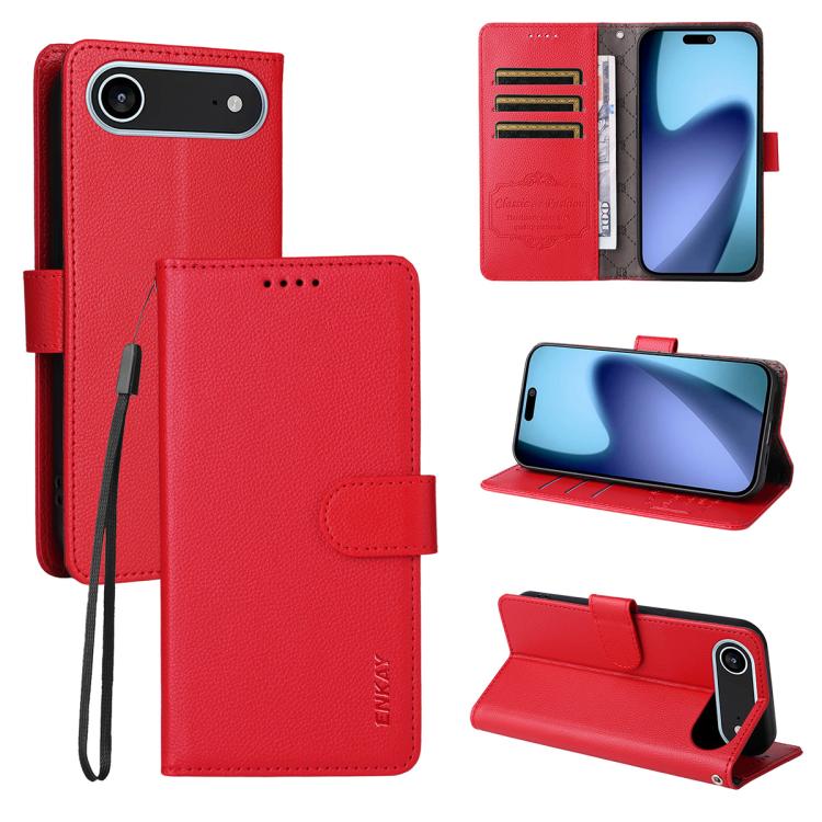 ENKAY RFID Blocking Wallet Kickstand Litchi Texture Leather Phone Case, For iPhone 17 Pro Max, For iPhone 17 Pro, For iPhone 17, For iPhone 17 Air