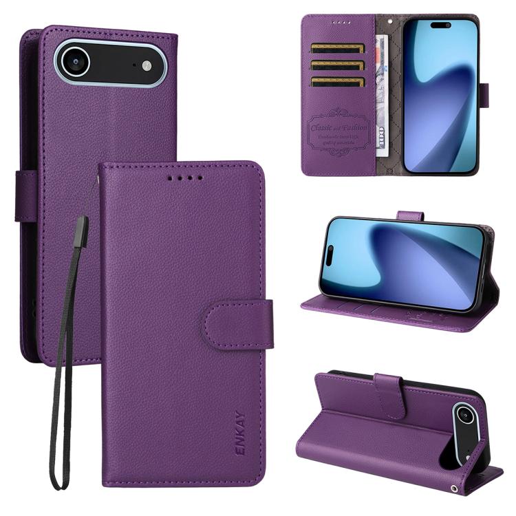 ENKAY RFID Blocking Wallet Kickstand Litchi Texture Leather Phone Case, For iPhone 17 Pro Max, For iPhone 17 Pro, For iPhone 17, For iPhone 17 Air