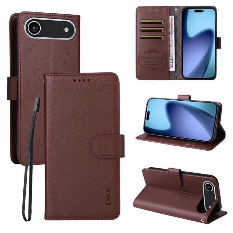 ENKAY RFID Blocking Wallet Kickstand Litchi Texture Leather Phone Case, For iPhone 17 Pro Max, For iPhone 17 Pro, For iPhone 17, For iPhone 17 Air