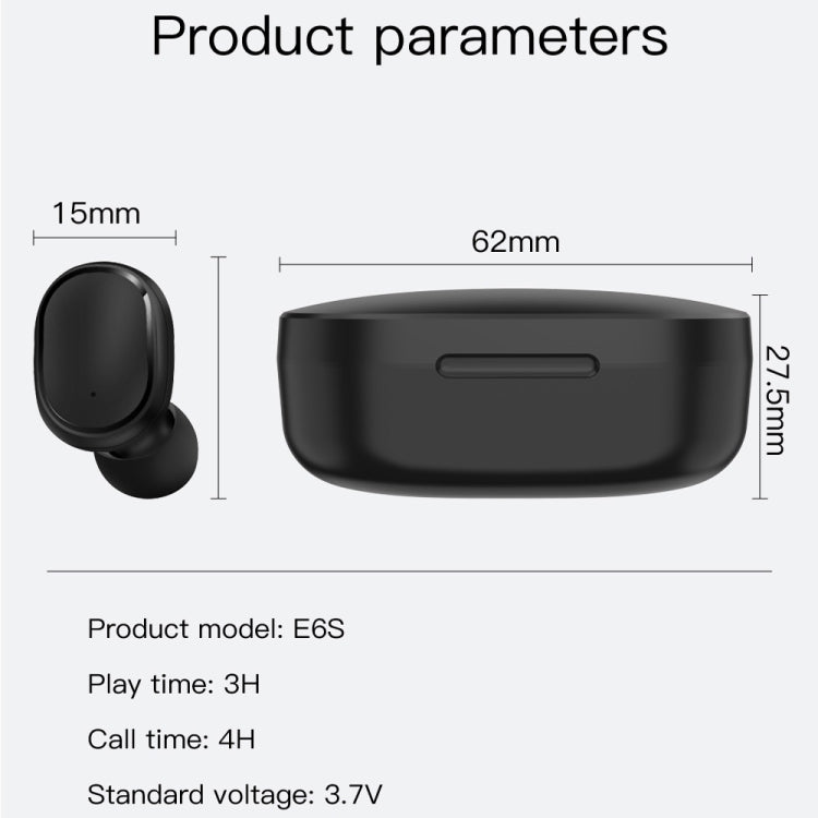 E6S LED Display Wireless Earphone TWS Bluetooth V5.3 Headsets Waterproof Bluetooth Earbuds, E6S (Black)