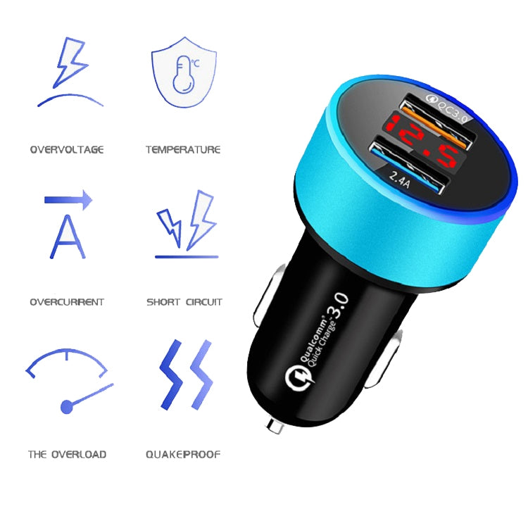 2 PCS Aluminum Ring 5V3.1A Display Car Charger QC3.0+3.1A Aluminum Alloy Multi-function Halo Digital Display Car Charger, WMY-C030 (Gold), WMY-C030 (Snow Silver), WMY-C030 (Elegant Black), WMY-C030 (Sapphire Blue), WMY-C030 (Champagne Red)