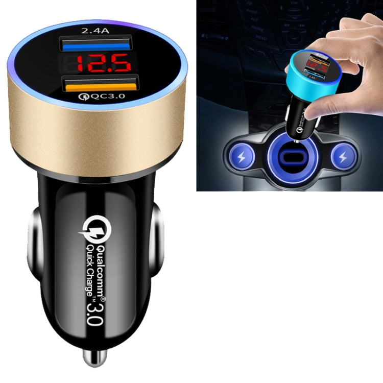 2 PCS Aluminum Ring 5V3.1A Display Car Charger QC3.0+3.1A Aluminum Alloy Multi-function Halo Digital Display Car Charger, WMY-C030 (Gold), WMY-C030 (Snow Silver), WMY-C030 (Elegant Black), WMY-C030 (Sapphire Blue), WMY-C030 (Champagne Red)