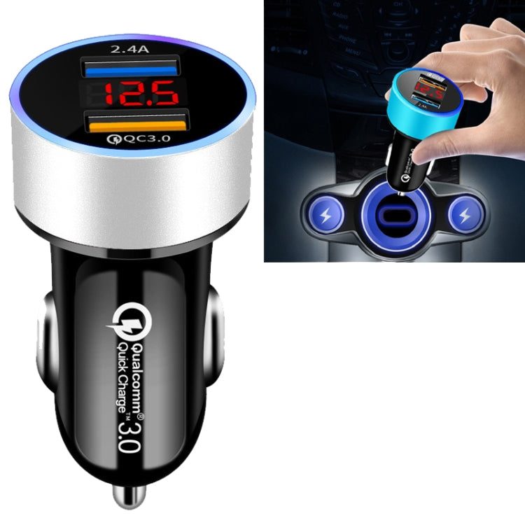 2 PCS Aluminum Ring 5V3.1A Display Car Charger QC3.0+3.1A Aluminum Alloy Multi-function Halo Digital Display Car Charger, WMY-C030 (Gold), WMY-C030 (Snow Silver), WMY-C030 (Elegant Black), WMY-C030 (Sapphire Blue), WMY-C030 (Champagne Red)