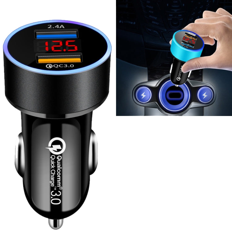 2 PCS Aluminum Ring 5V3.1A Display Car Charger QC3.0+3.1A Aluminum Alloy Multi-function Halo Digital Display Car Charger, WMY-C030 (Gold), WMY-C030 (Snow Silver), WMY-C030 (Elegant Black), WMY-C030 (Sapphire Blue), WMY-C030 (Champagne Red)