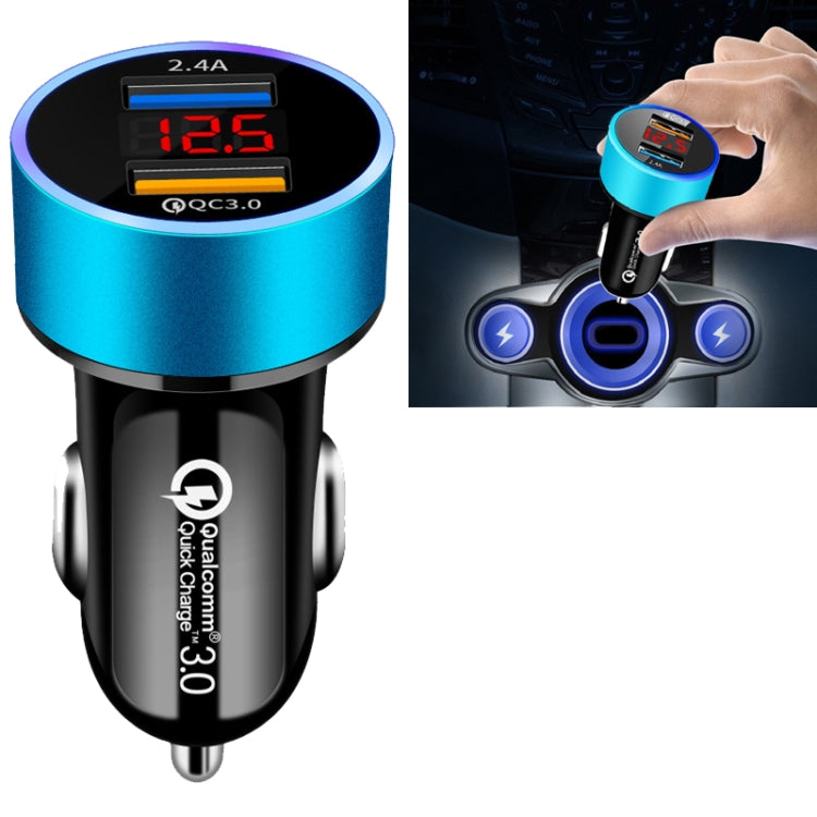 2 PCS Aluminum Ring 5V3.1A Display Car Charger QC3.0+3.1A Aluminum Alloy Multi-function Halo Digital Display Car Charger, WMY-C030 (Gold), WMY-C030 (Snow Silver), WMY-C030 (Elegant Black), WMY-C030 (Sapphire Blue), WMY-C030 (Champagne Red)