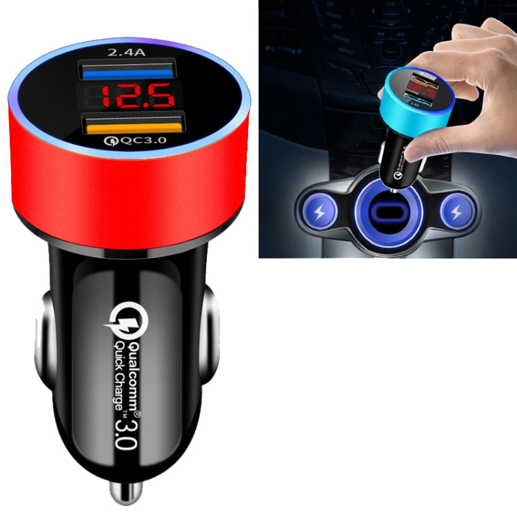 2 PCS Aluminum Ring 5V3.1A Display Car Charger QC3.0+3.1A Aluminum Alloy Multi-function Halo Digital Display Car Charger, WMY-C030 (Gold), WMY-C030 (Snow Silver), WMY-C030 (Elegant Black), WMY-C030 (Sapphire Blue), WMY-C030 (Champagne Red)
