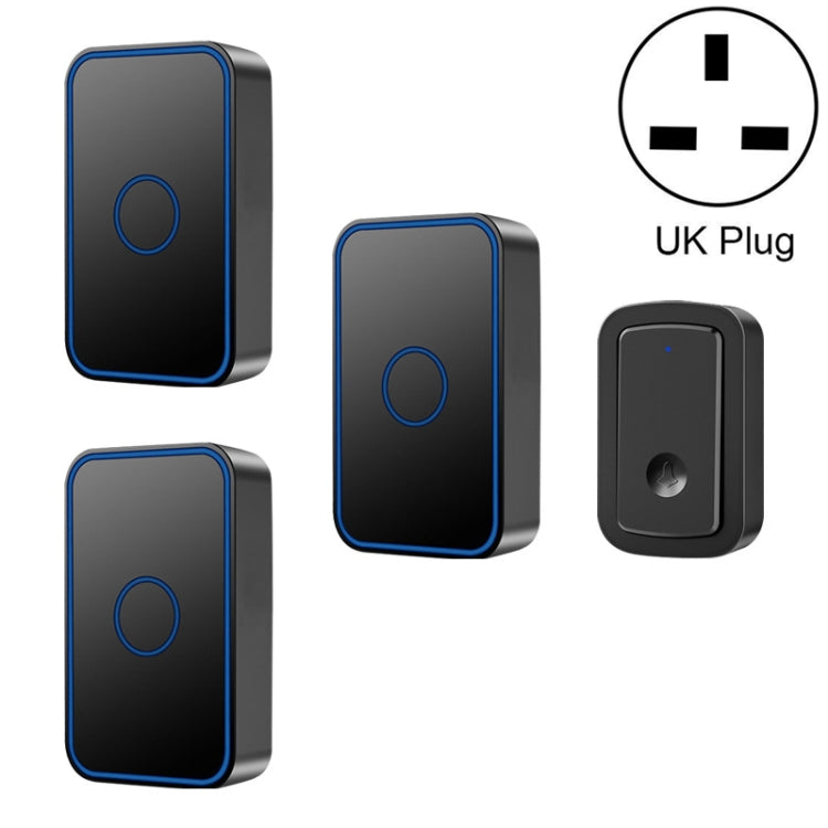 CACAZI A19 One Button Three Receivers Wireless Music Doorbell without Battery, 1 For 3 US, 1 For 3 EU, 1 For 3 UK