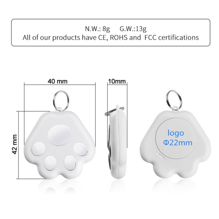 2 PCS HYC-09 Dog Paw Bluetooth Anti-Lost Device Pet Tracking Locator Keychain Smart Search Two-Way Alarm, Dog Paw Red, Dog Paw Dark Blue, Dog Paw Dark Gray, Dog Paw Black, Dog Paw White, Dog Paw Light Blue, Dog Paw Green, Dog Paw Pink