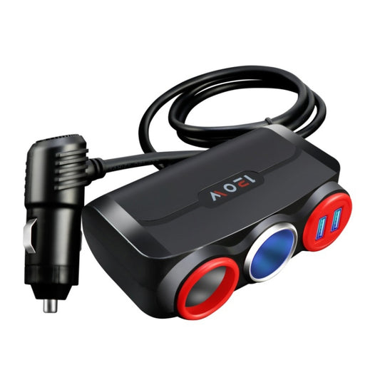 Car Cigarette Lighter Multi-Function Mobile Phone Charging USB Car Charge 12/24V Adapter Plug, Black Red, Black Blue